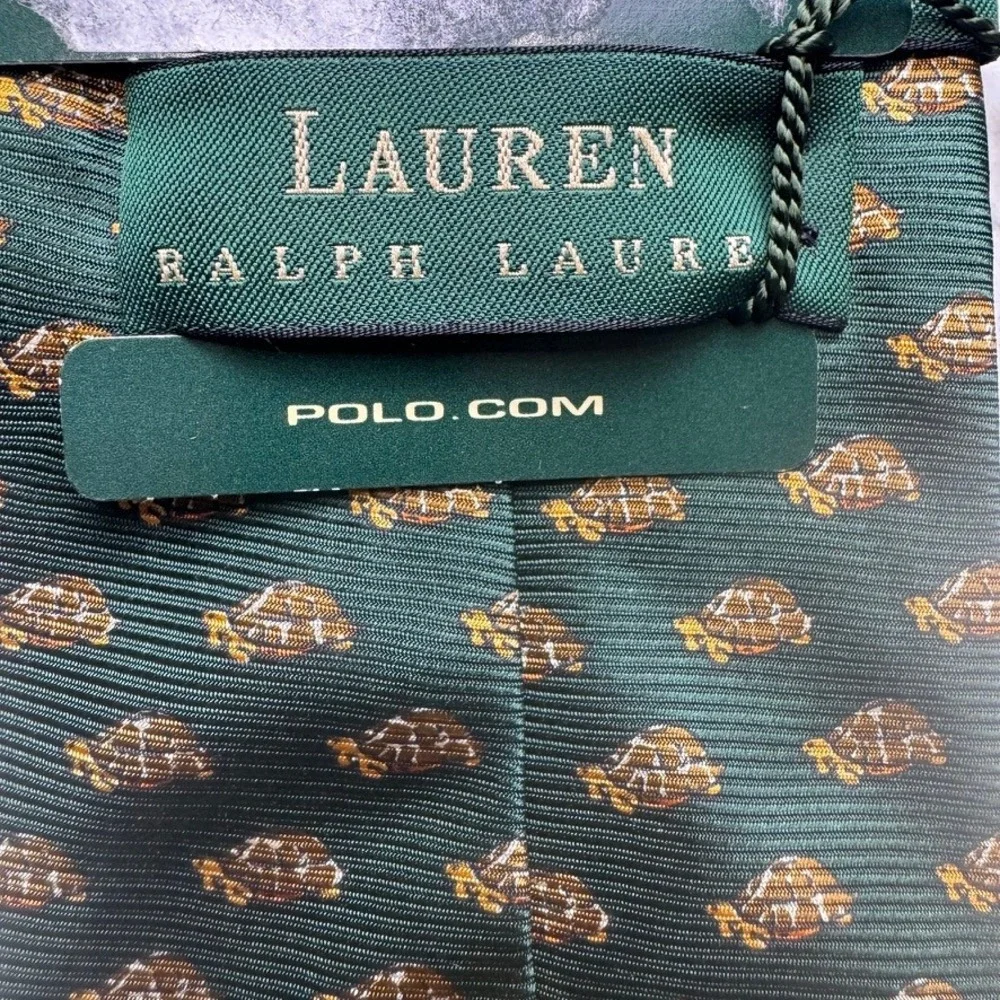 Lauren Ralph Lauren Men Silk Tie Green Turtle Animal Print CRUISE-II Made in USA